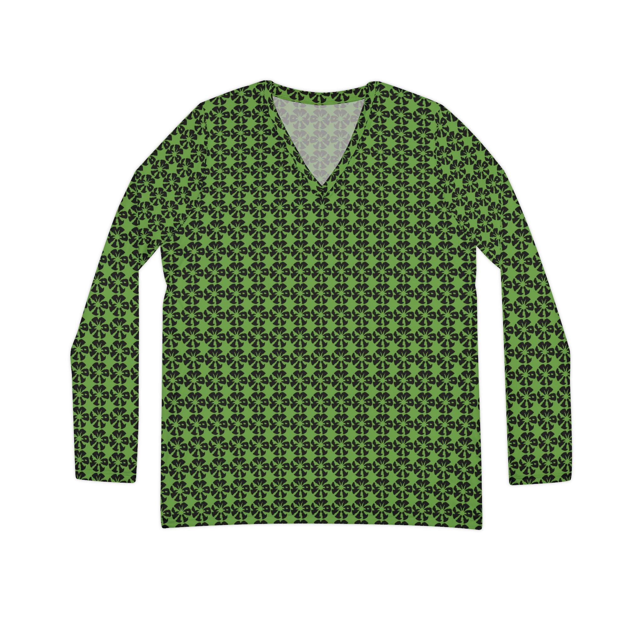 Light Green Geometric KMA11 V-Neck Long Sleeve Shirt