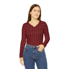 Dark Red Geometric KMA11 V-Neck Long Sleeve Shirt