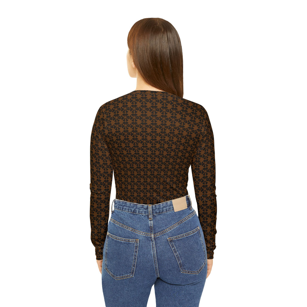 Brown Geometric KMA11 V-Neck Long Sleeve Shirt