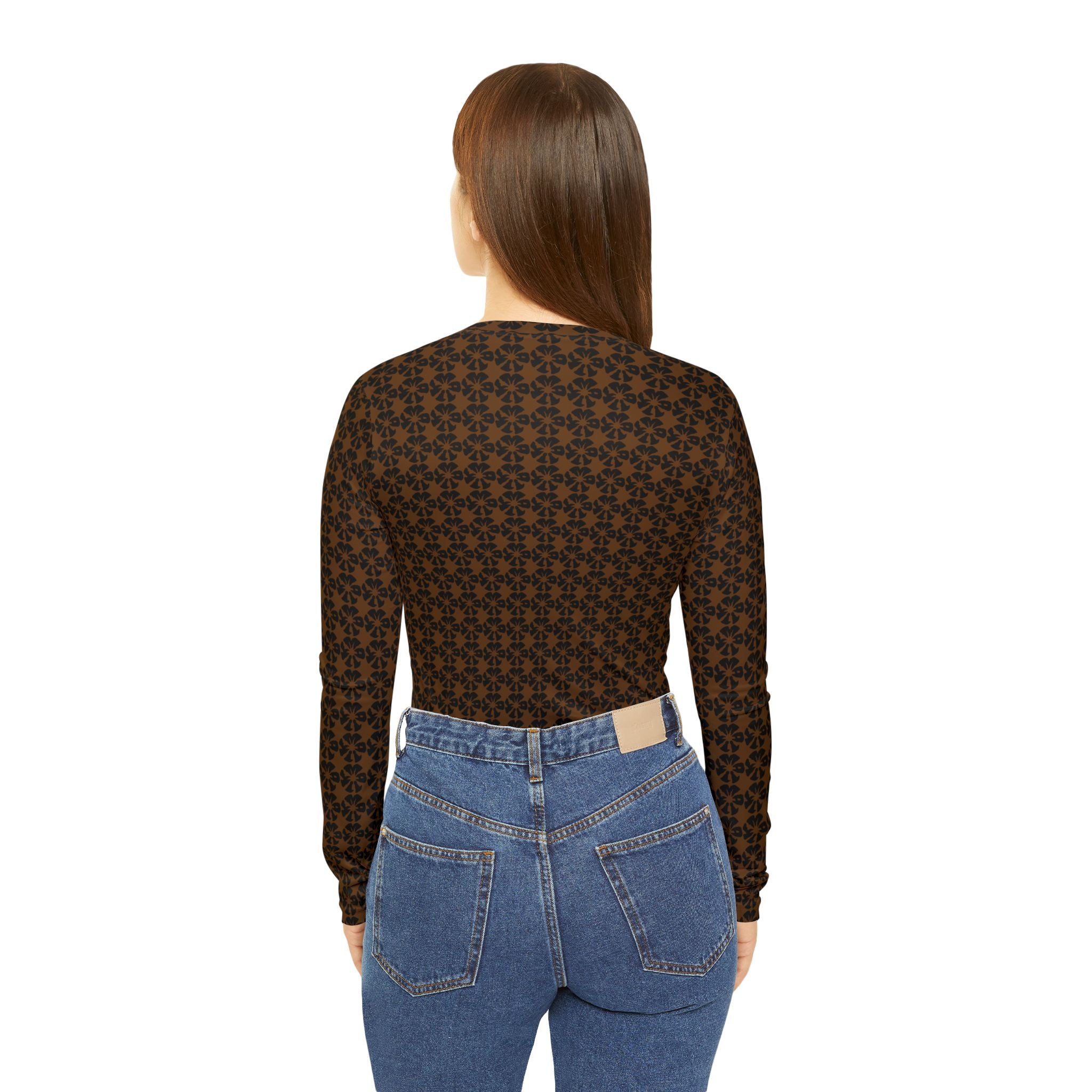 Brown Geometric KMA11 V-Neck Long Sleeve Shirt