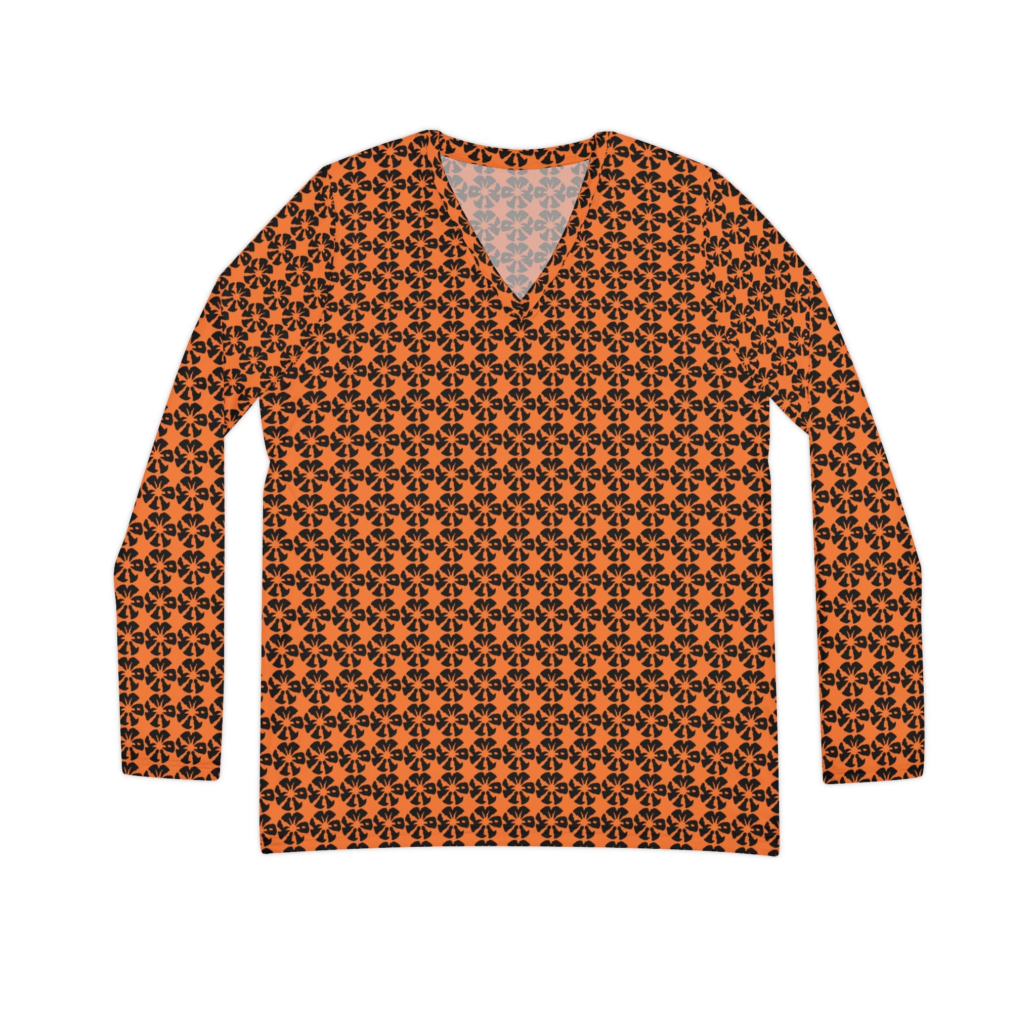 Light Orange Geometric KMA11 V-Neck Long Sleeve Shirt