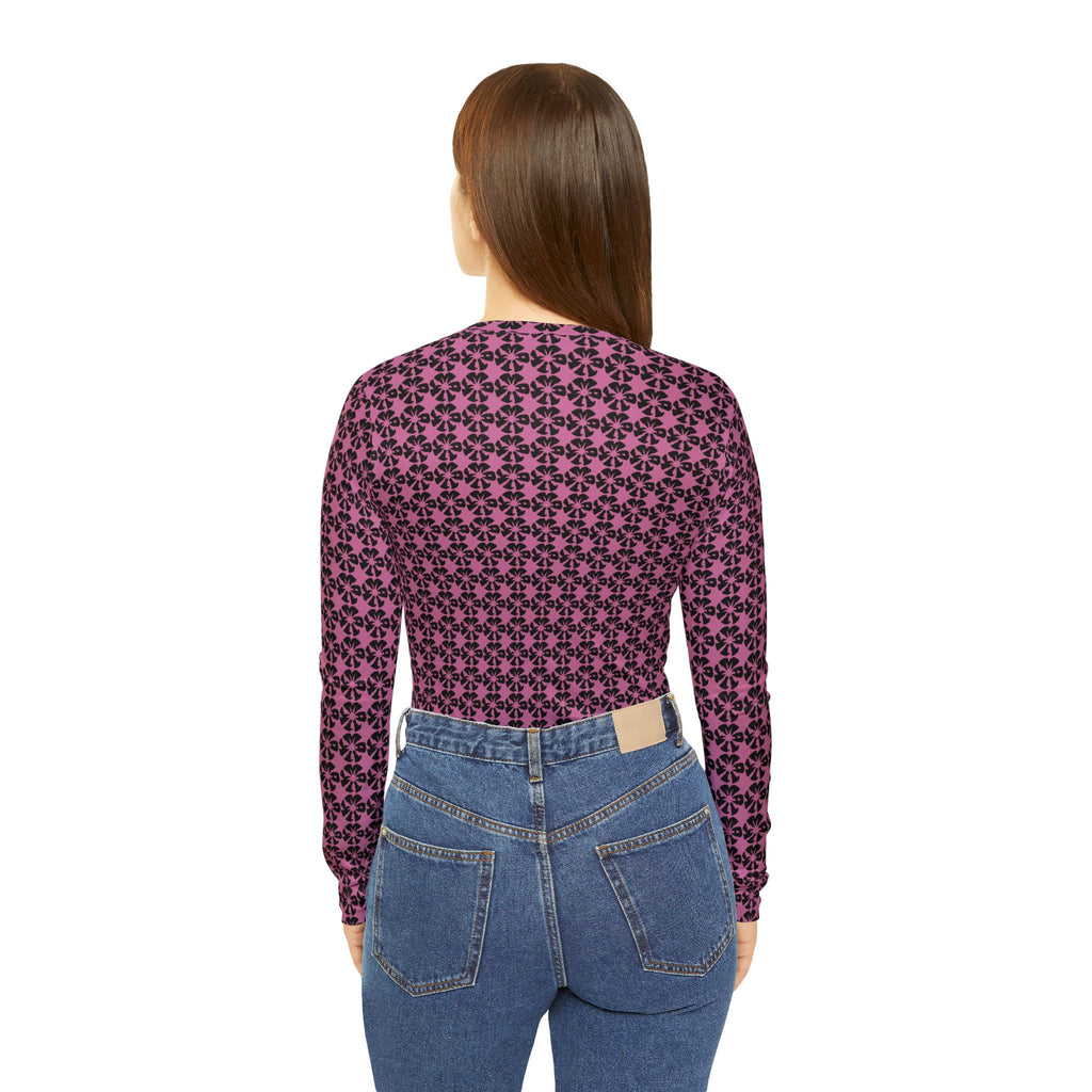 Light Pink Geometric KMA11 V-Neck Long Sleeve Shirt
