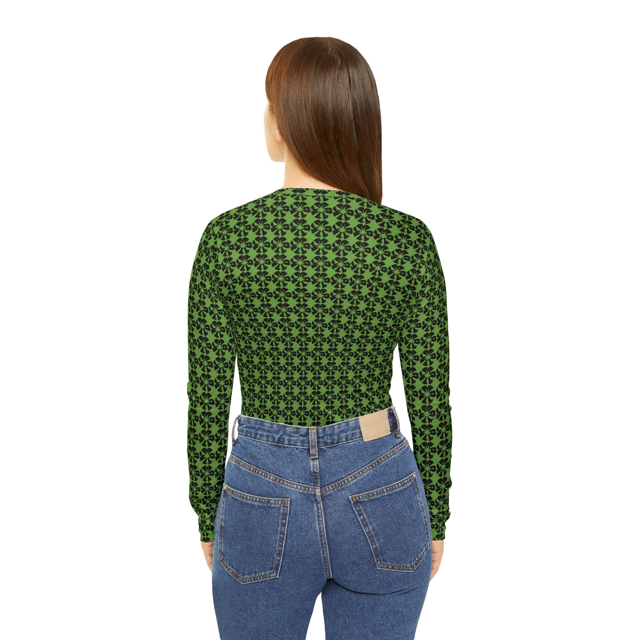Light Green Geometric KMA11 V-Neck Long Sleeve Shirt