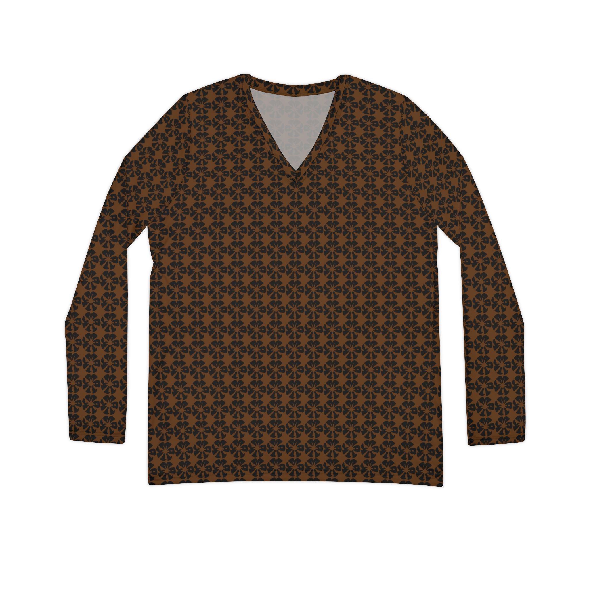 Brown Geometric KMA11 V-Neck Long Sleeve Shirt