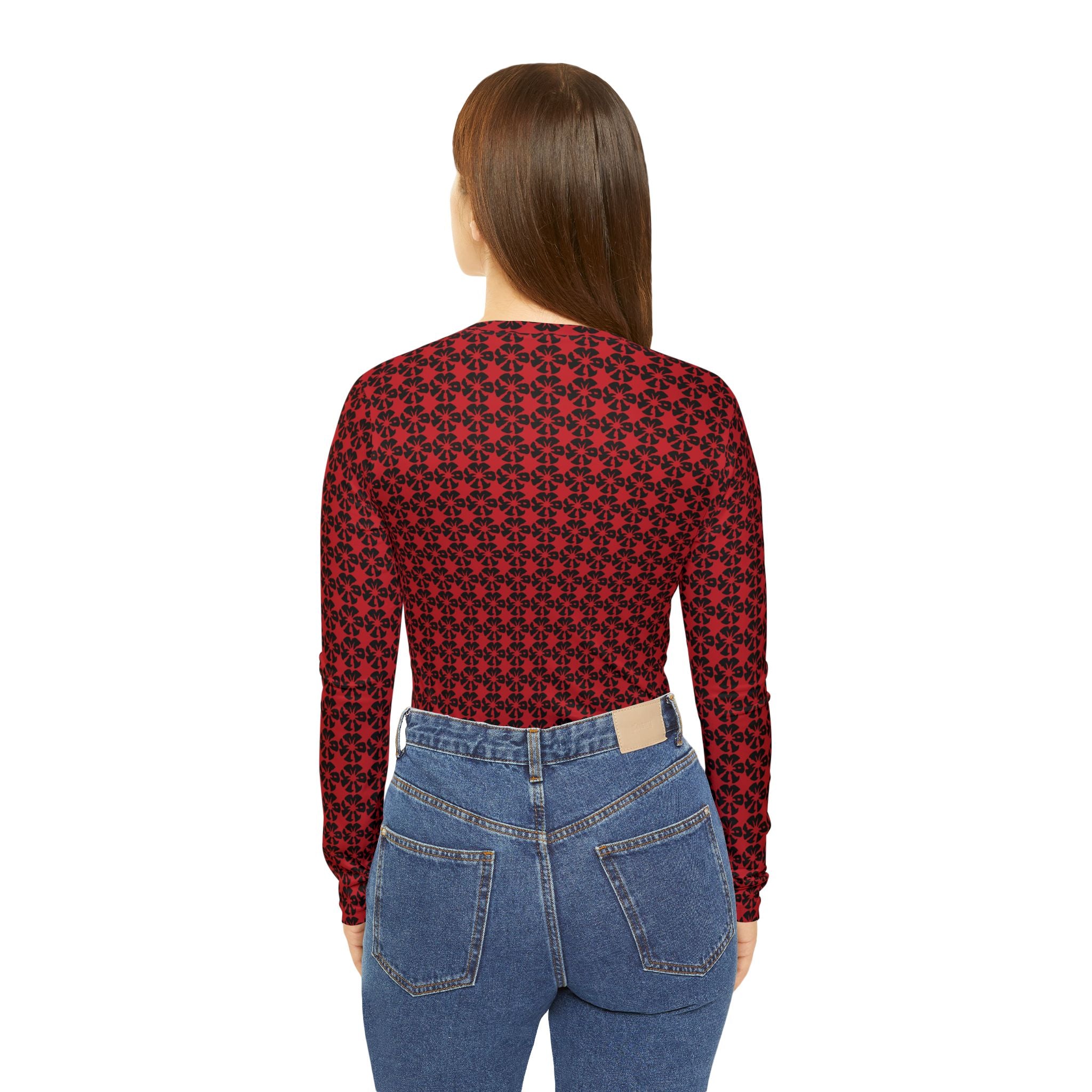 Dark Red Geometric KMA11 V-Neck Long Sleeve Shirt