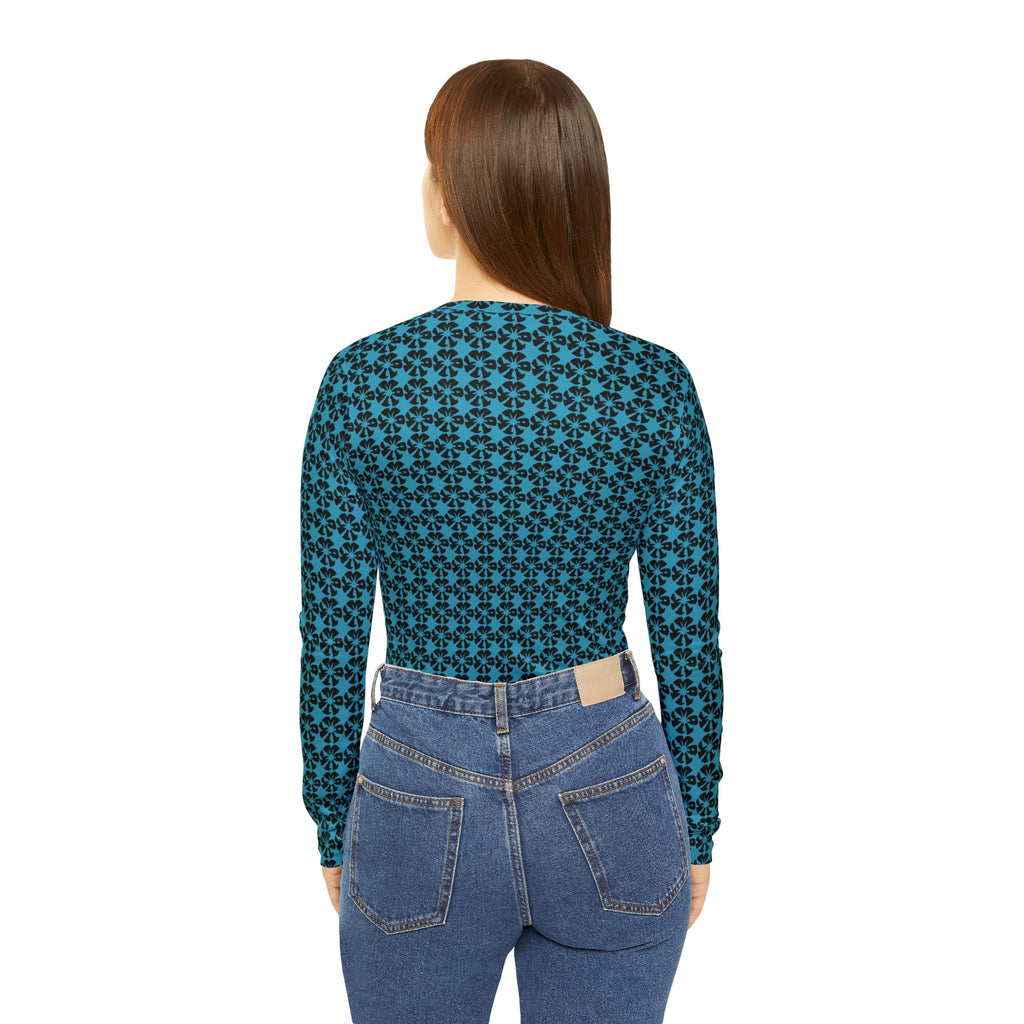 Turquoise Geometric KMA11 V-Neck Long Sleeve Shirt