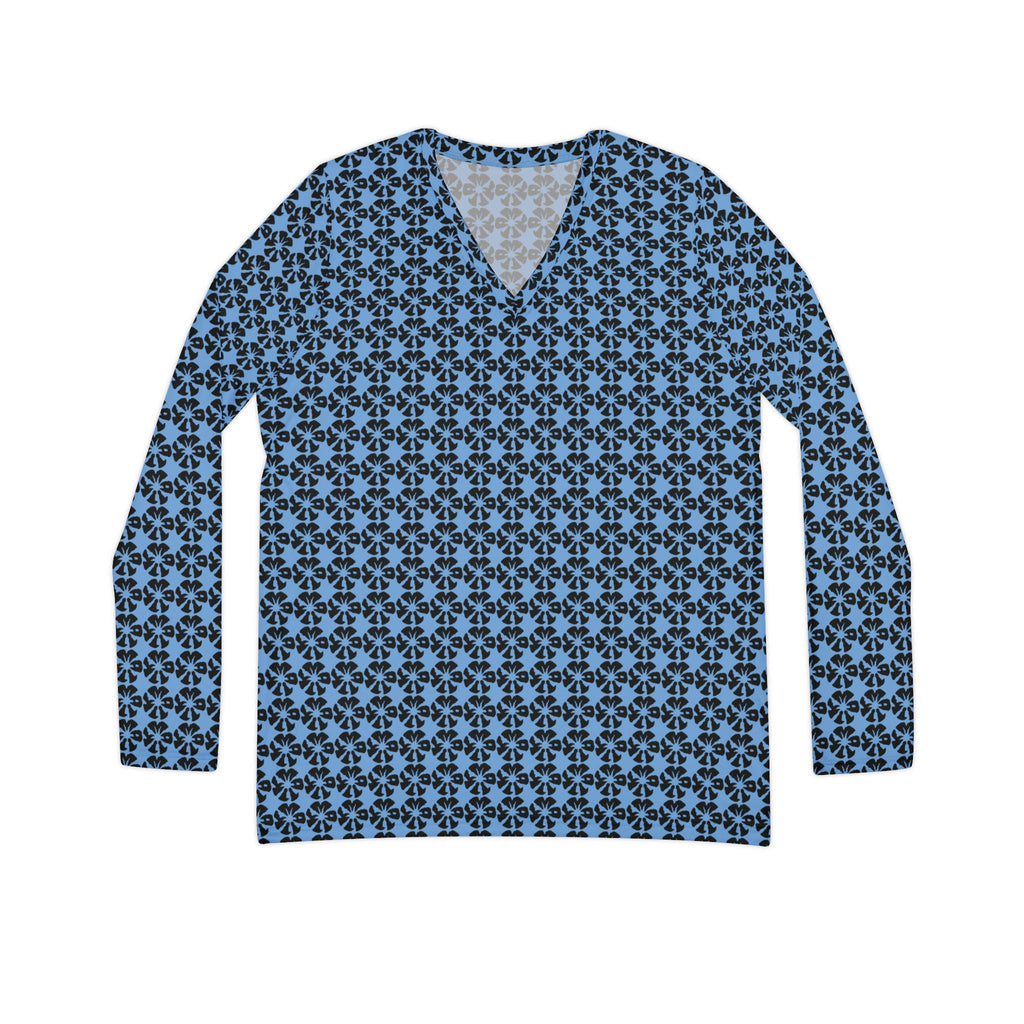 Light Blue Geometric KMA11 V-Neck Long Sleeve Shirt