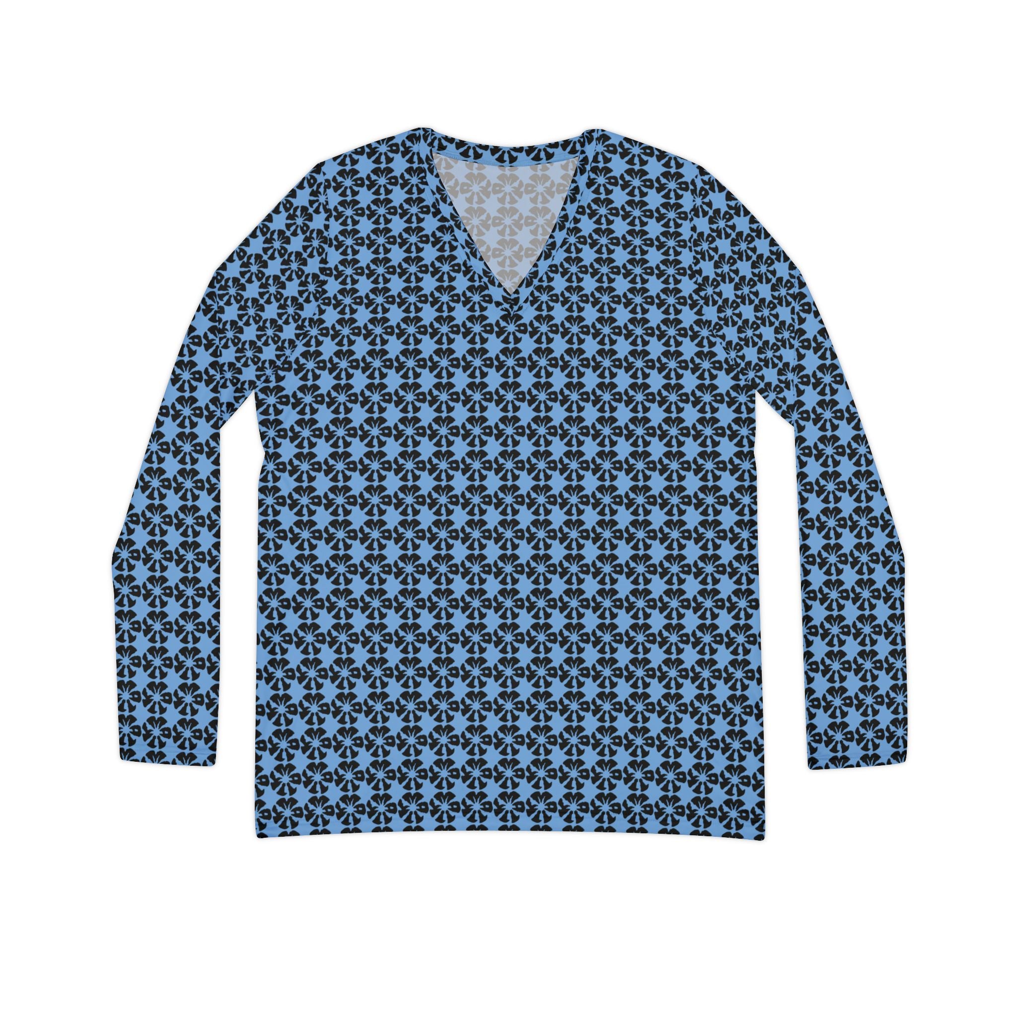Light Blue Geometric KMA11 V-Neck Long Sleeve Shirt