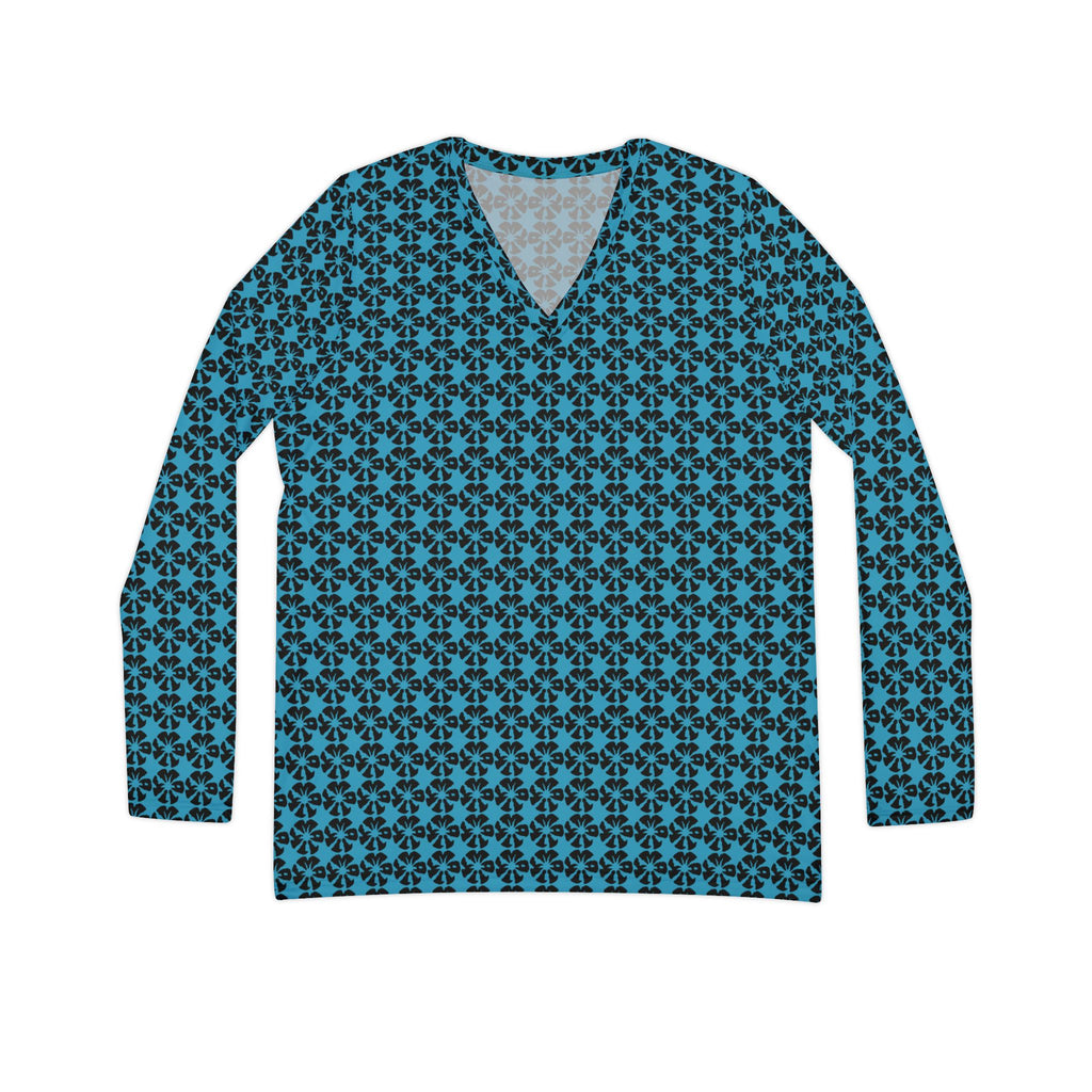 Turquoise Geometric KMA11 V-Neck Long Sleeve Shirt