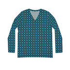 Turquoise Geometric KMA11 V-Neck Long Sleeve Shirt