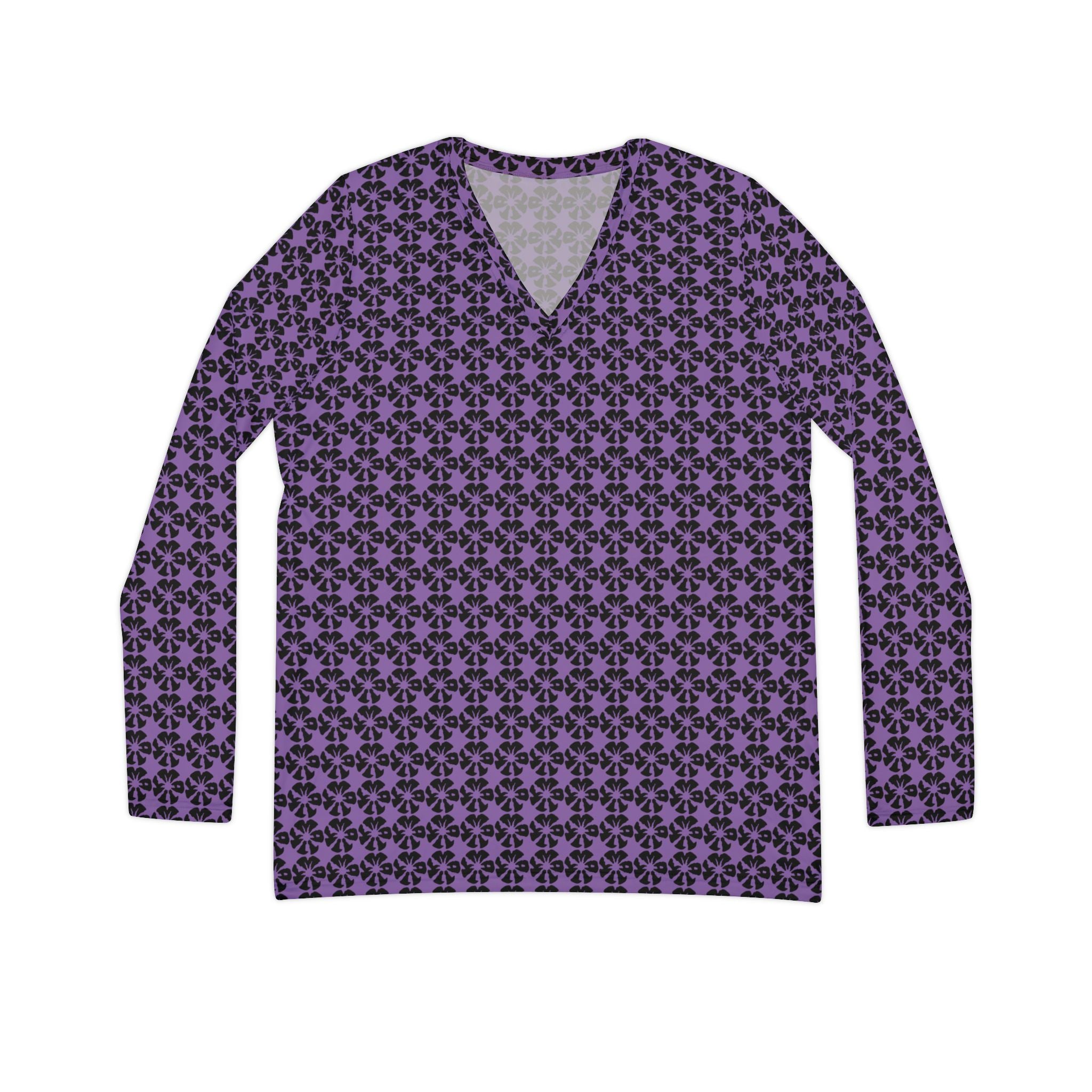 Light Purple Geometric KMA11 V-Neck Long Sleeve Shirt