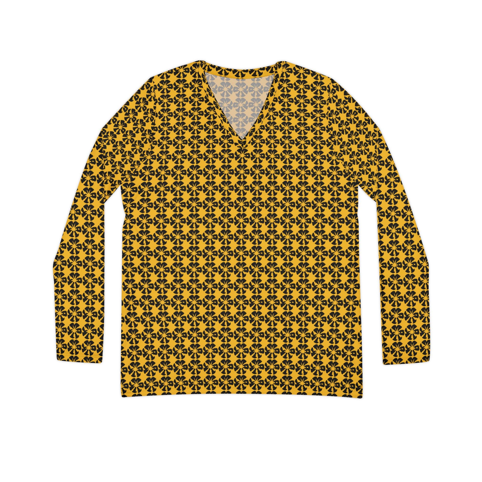 Yellow Geometric KMA11 V-Neck Long Sleeve Shirt