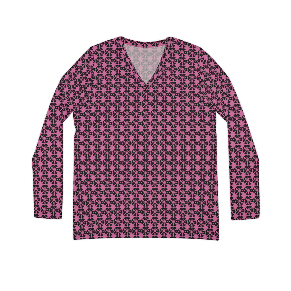 Light Pink Geometric KMA11 V-Neck Long Sleeve Shirt