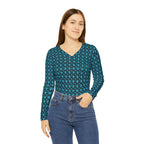 Turquoise Geometric KMA11 V-Neck Long Sleeve Shirt