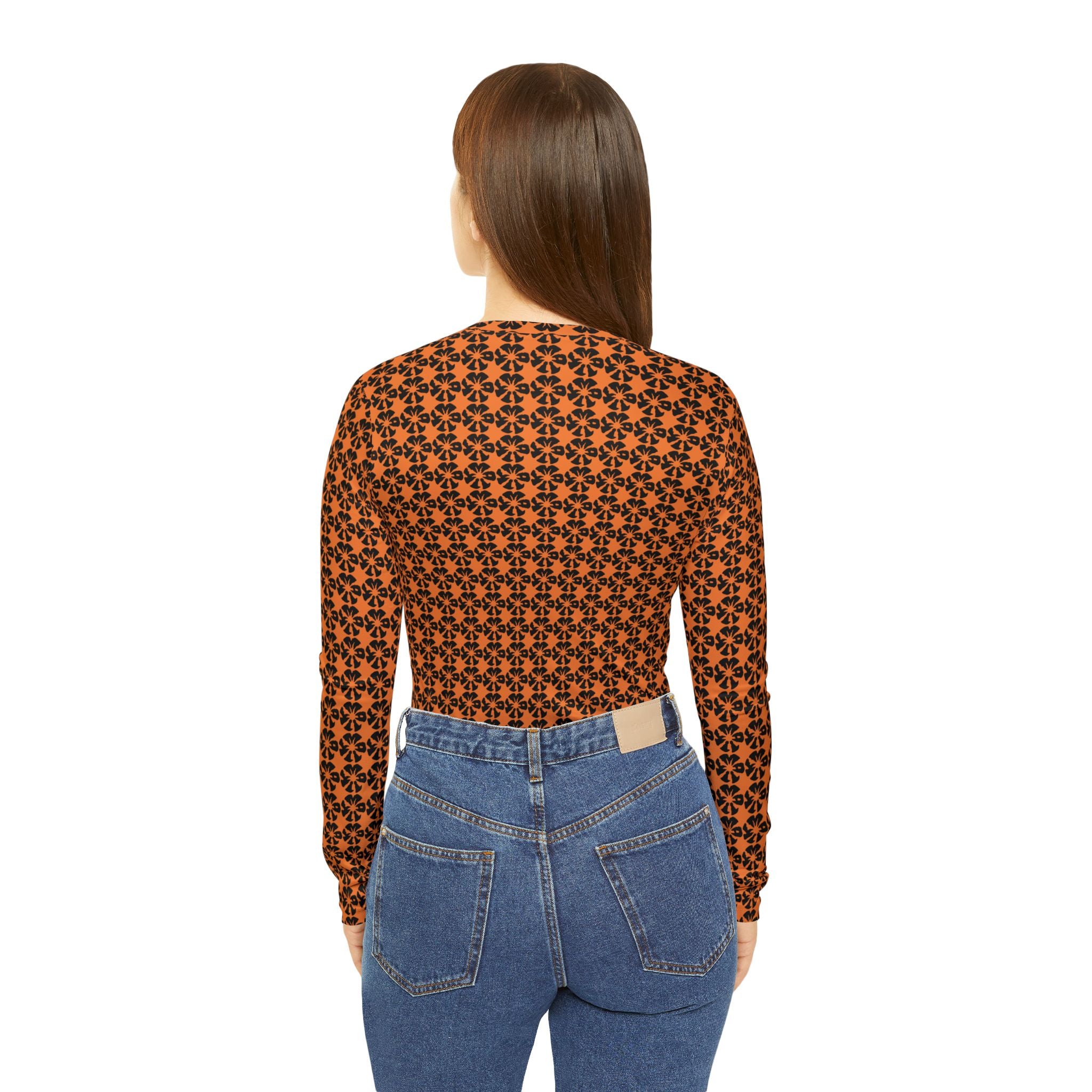 Light Orange Geometric KMA11 V-Neck Long Sleeve Shirt